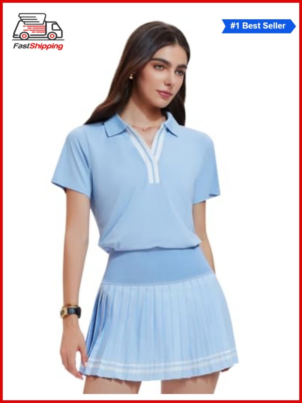 ✨ Women's 2 Piece Tennis Skirt Set Pleated Golf Skort Polo Top with Pockets